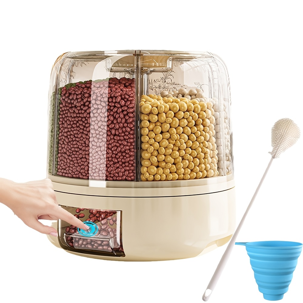 TEMU 8l Cereal Storage Container, 6-compartment Food Dispenser With Brush & Funnel, Household Graduated Cylinder, Countertop Cereal Organizer, 360°