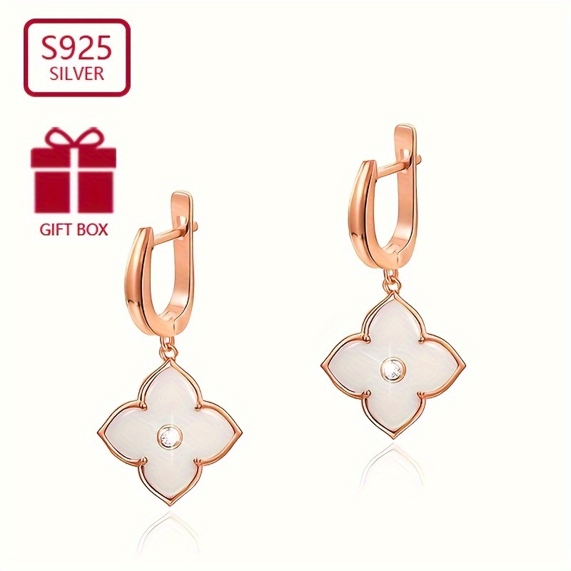 

Sterling 925 Silver Jewelry White Flower Design Dangle Earrings Ear Buckle Elegant Style Delicate Gift For Women
