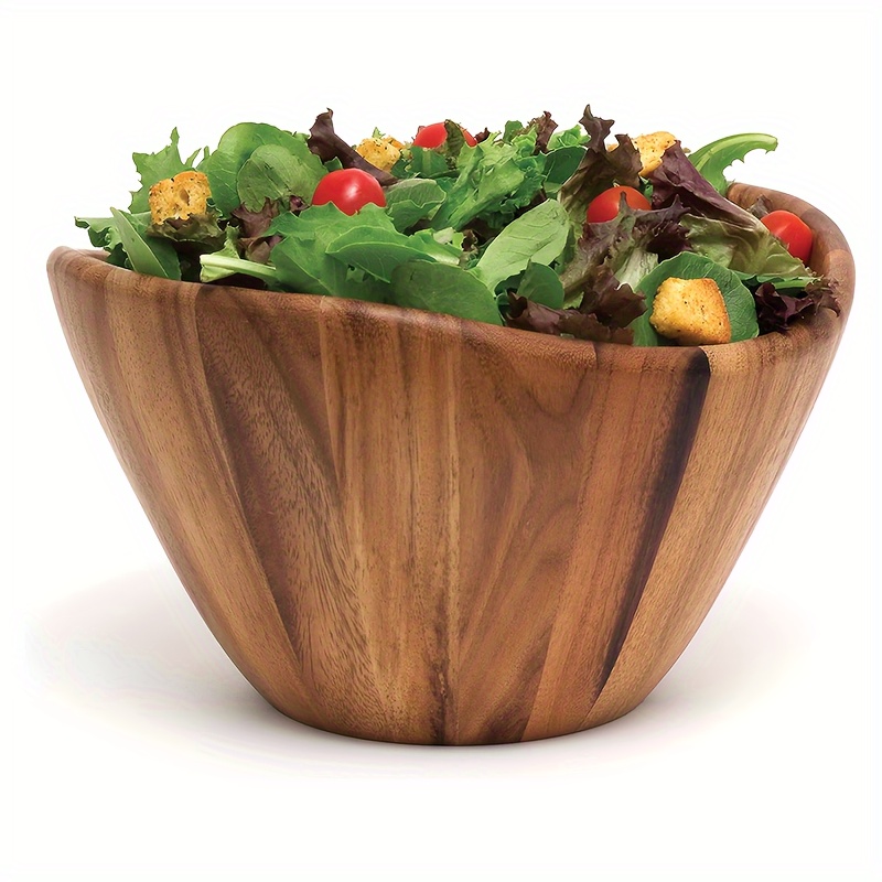 

Acacia Wave Serving Bowl For Fruits Or Salads, Large, 12" Diameter X 7" Height, Single Bowl & Acacia Salad Hands, 3.75" X 7" X 1.88