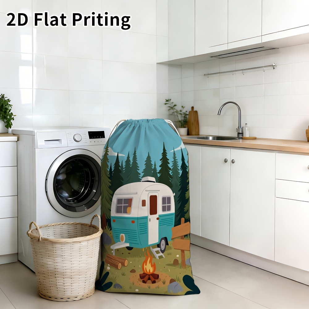 TEMU Print Retro Laundry Bag 1pc 2d Flat Printing Clothes Storage Organizer For Home Dorm Bedroom Laundry Room Travel Organization Sweater Coat Sock