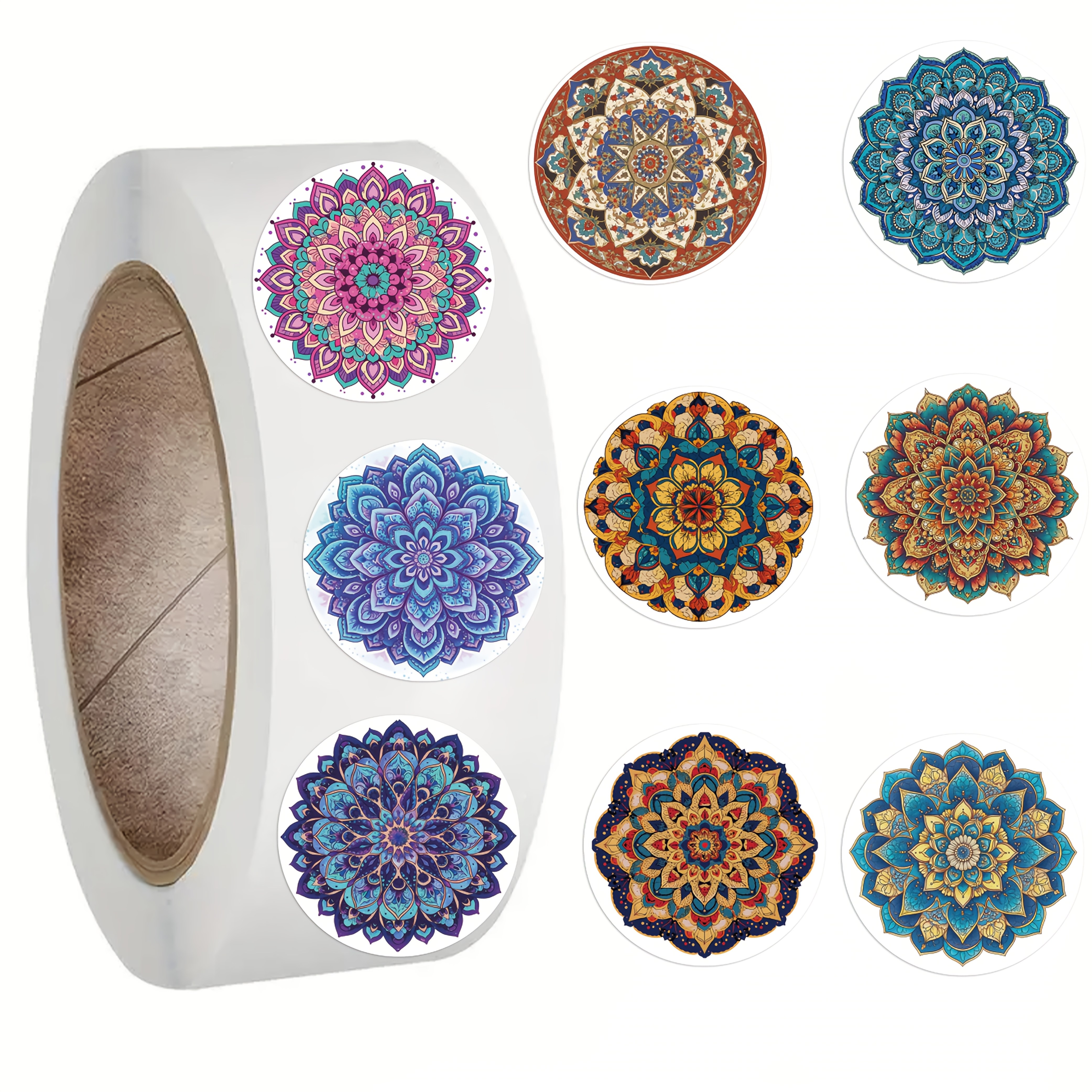 Image of 1 Roll Of 500 Mandala Pattern Stickers For Decorating Luggage, Bedroom Wardrobes, Phone Cases, Laptops, Diaries, And As Reward Roll Stickers