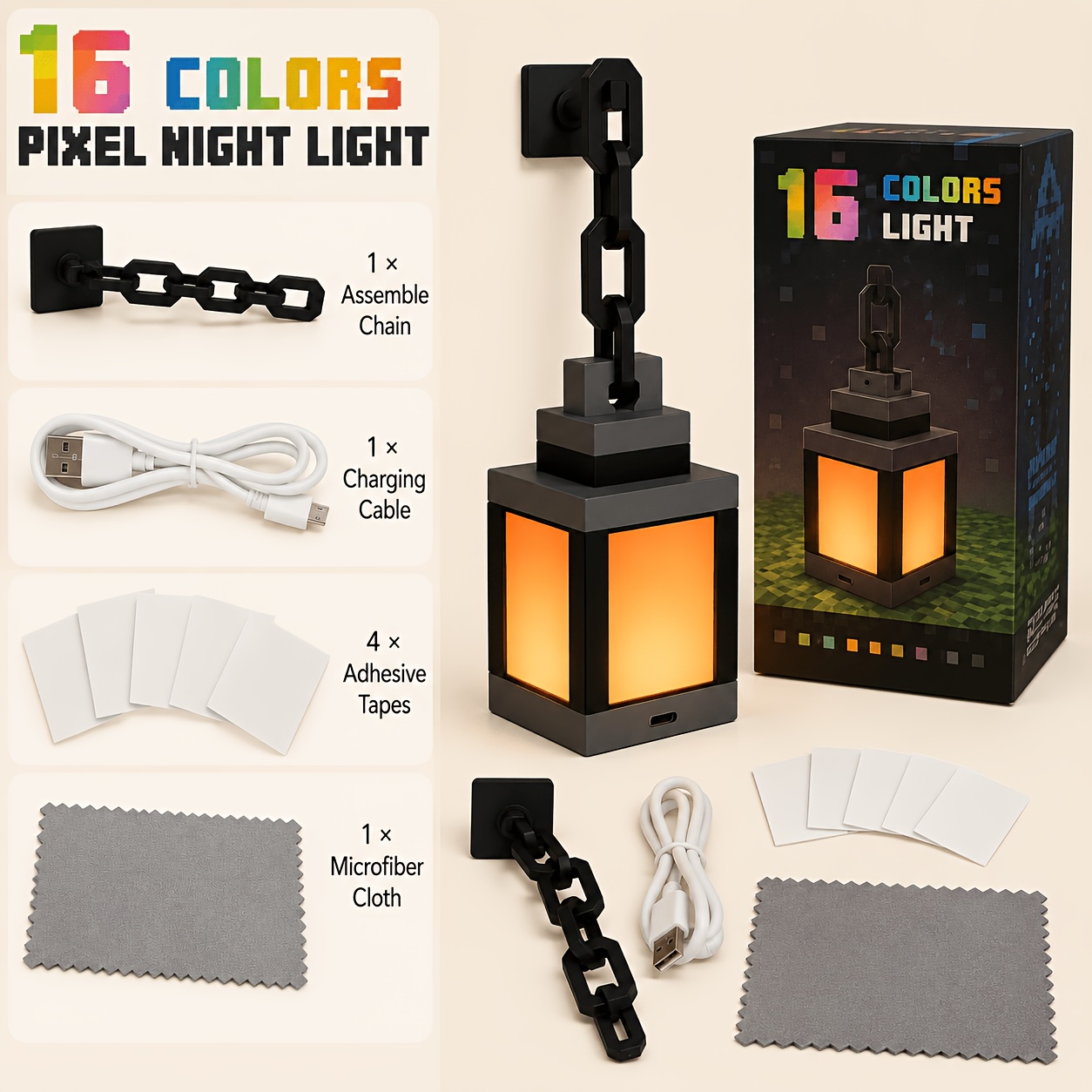 TEMU Wall-mounted Lantern Night Light - 16 Color-changing, 4 - Wall-mounted Night Light, Light, Role-playing Themed Bedside Lamp, Suitable For Indoor