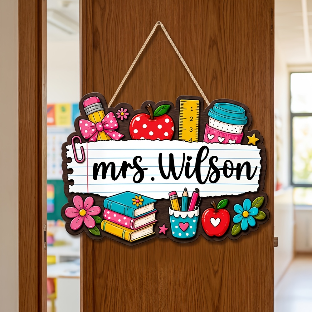 TEMU Personalized Custom Wooden Teacher Nameplates, Customizable With Teacher's Name. 4 Styles Available. Suitable For Classroom Door Decoration. A