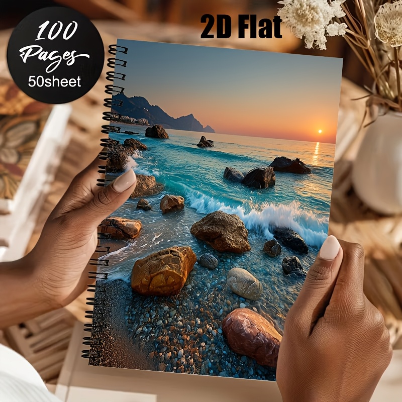 carnet à spirale plat 1 pièce [2d], carnet à spirale a5 avec paysage de lever de soleil au bord de en  ,   en classe pour la rentrée scolaire, journal de voyage, cadeau pour étudiants artistiques, convient pour la rentrée scolaire, carnets détudiant,   pour étudiants