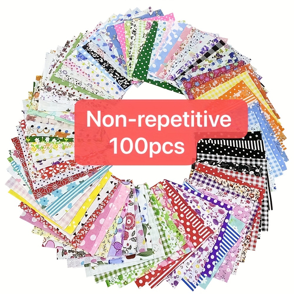 

100pcs Pre-cut Quilt Squares, 3.9" Floral Cotton Fabric For Handmade Dolls, Patchwork, And Diy Crafts - Mixed Color Cotton Precuts With Hand Wash Care Instructions