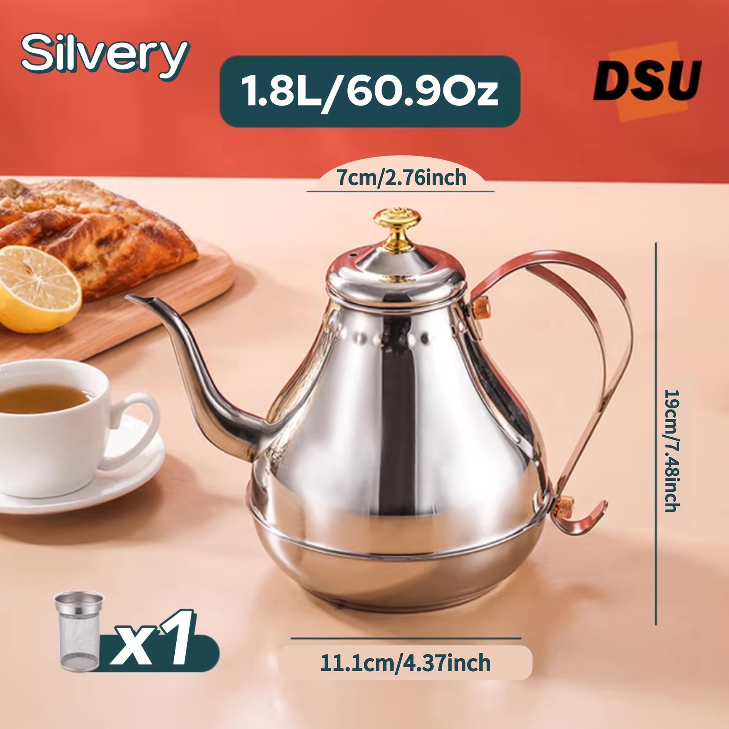 1pc stainless steel court tea pot metal tea pot removable - Temu Denmark