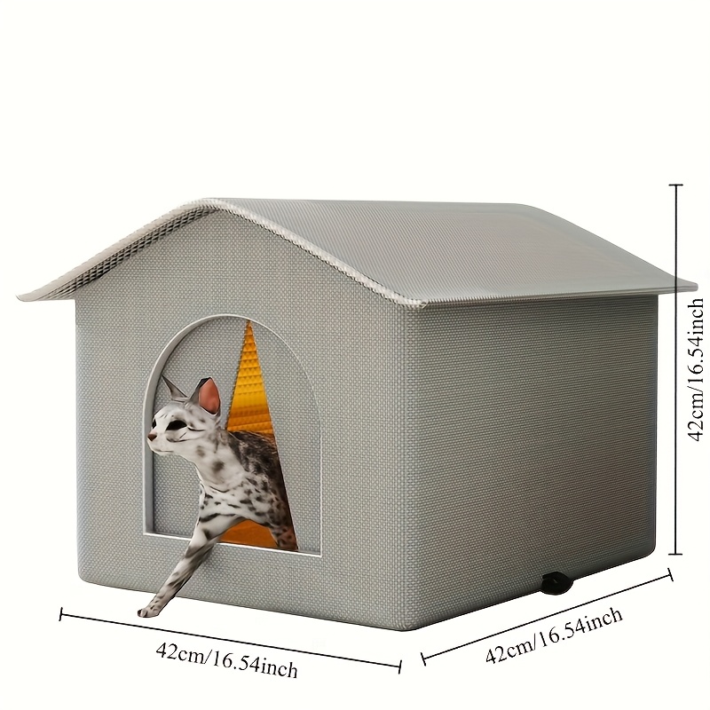 TEMU 42cm\16.53in Large Size 1pc Whiskerwonders Waterproof Cat House With Sponge Insulation, Easy Large Space Durable Cat Shelter For Indoor And Outdoor Use