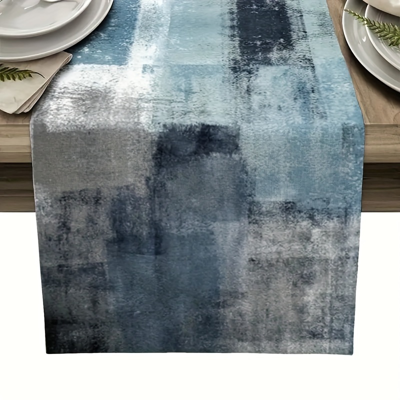 

1pc, Table Runner, Light Blue Abstract Table Runner For Farmhouse Thanksgiving Holiday Dinner Decor, Party Decoration, Home Party Decoration