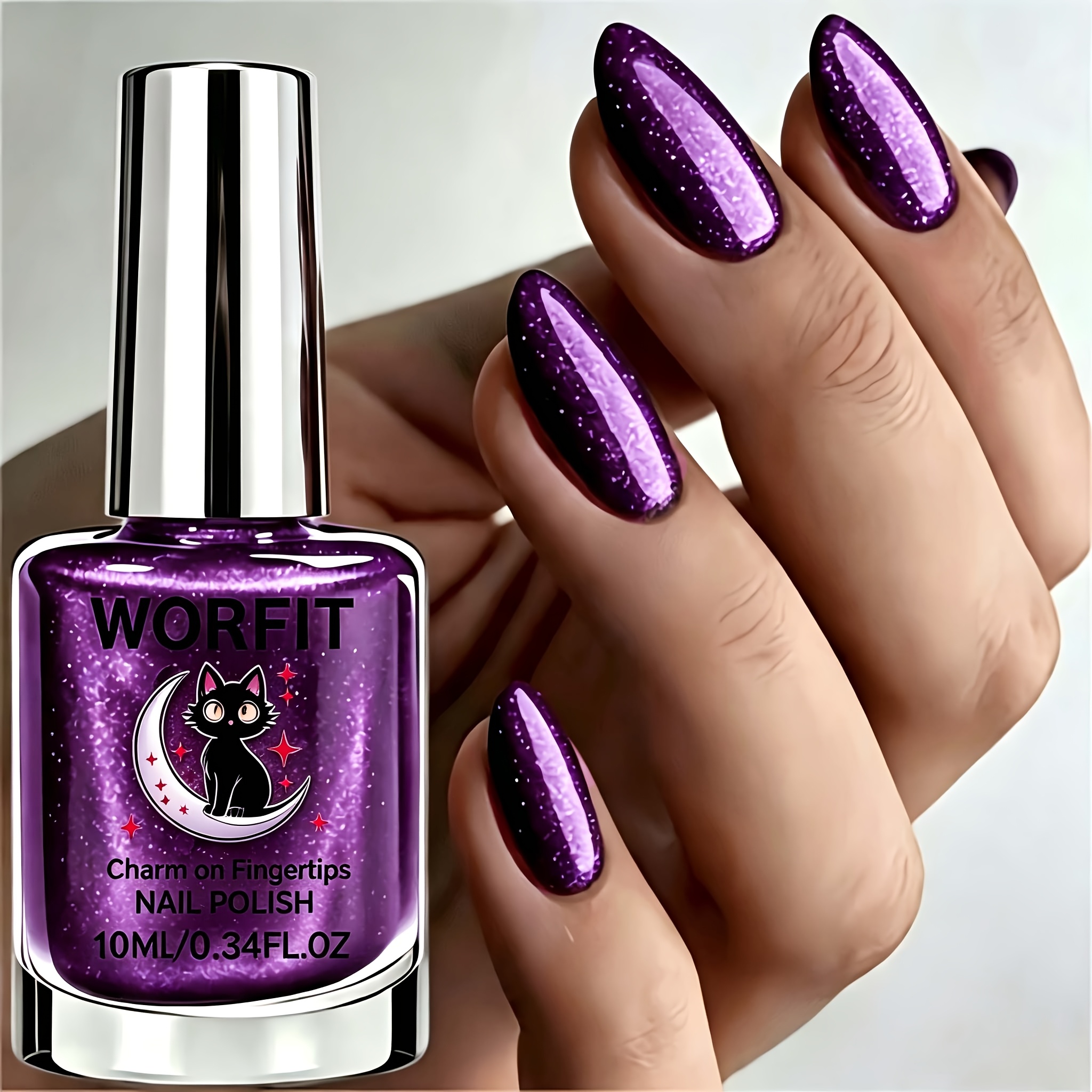 Image of Worfit 10ml Grape Purple Sparkling Shiny Nail Polish, Easy Application Anti-fade Nail Lacquer For Night Out Cool Stylish Nail Design