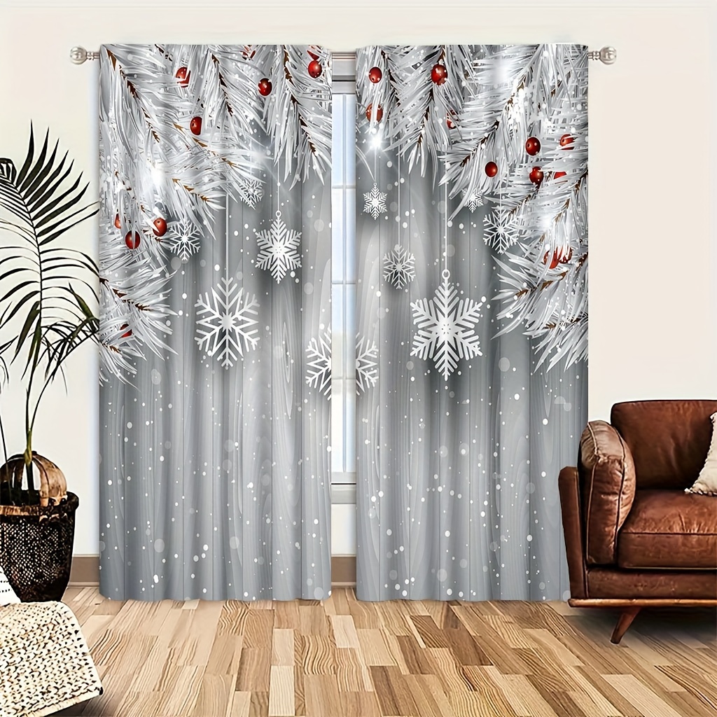 

Traditional Jacquard Polyester Curtains With Tie Back - Seasonal Charm Arts Theme For Living Room, Machine Washable, Durable Festive Window Drapes