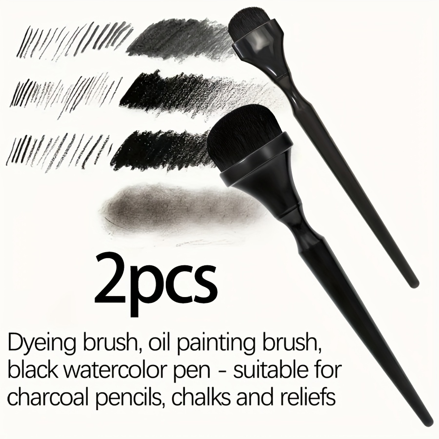 TEMU Ensemble de pinceaux à manche ergonomique 2/3/5 pièces - Peinture à l'huile en plastique noir, aquarelle, d'encre, charbon, craie, pastel,