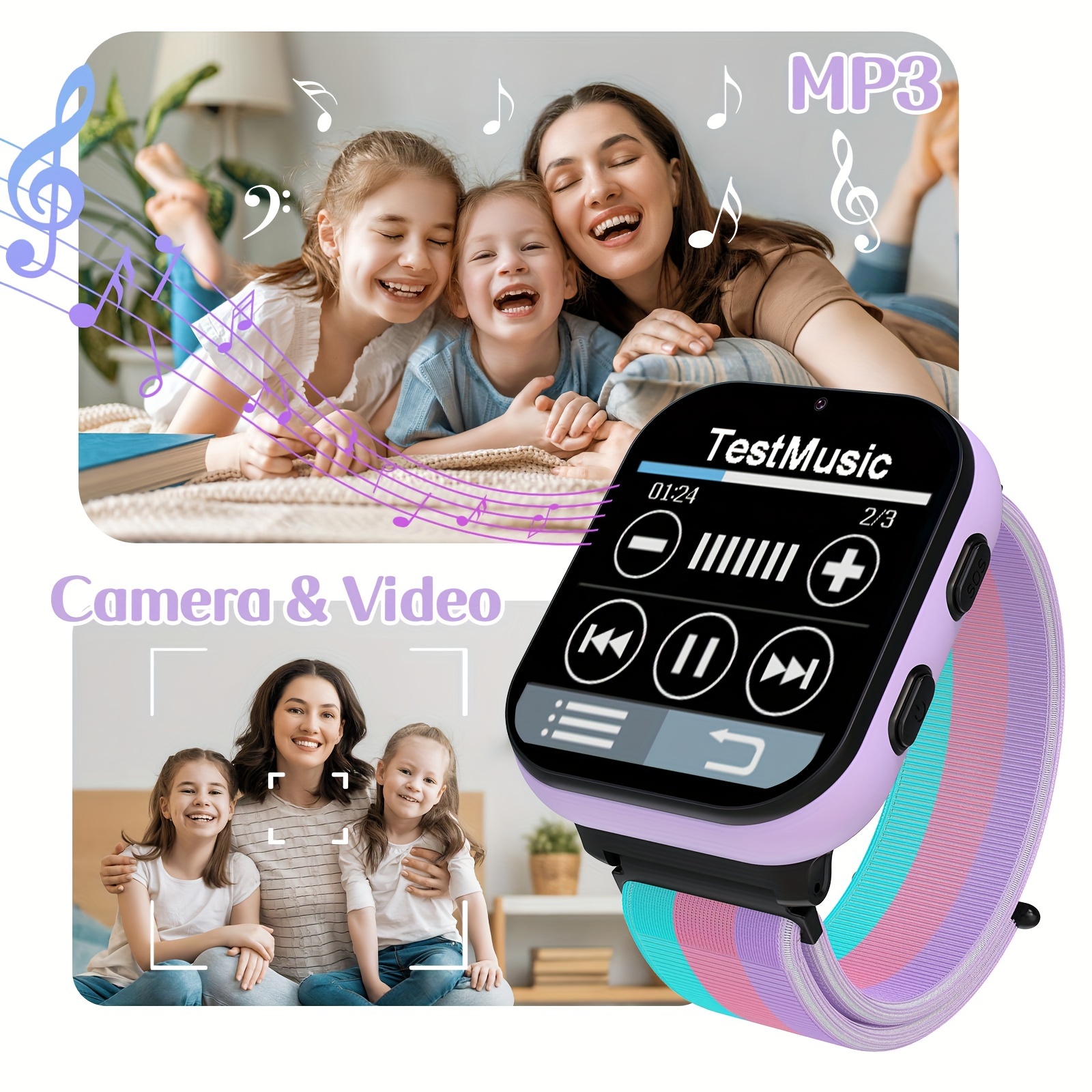 PTHTECHUS 4G Smart Watch For Kids, Smartwatch With Phone Call, Video, Camera, MP3, SOS, Music, And Puzzle Games, Gift For Boys And Girls For Ages 4-12 Purple