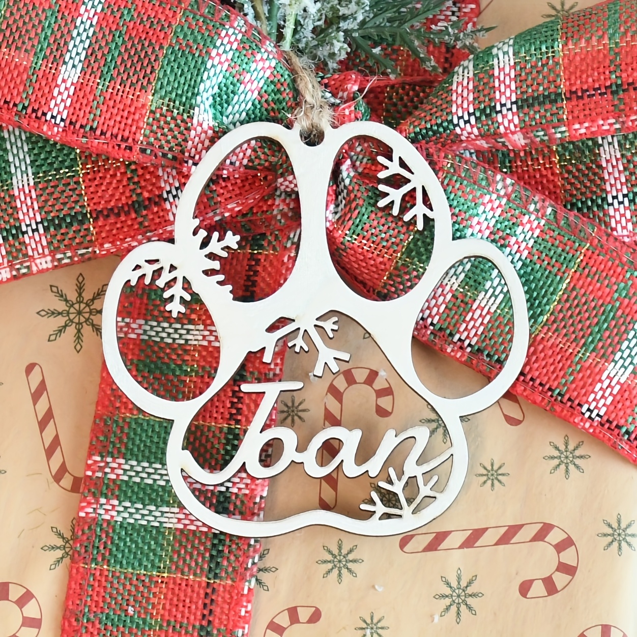 Image of 1pc Personalized Wooden Christmas Ball Ornament - Unique Festive Snowflake, Reindeer, Paw Design, Diy Wood Gift, Perfect Gift For