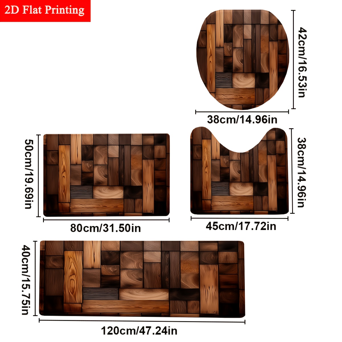 TEMU 2d Flat, 2d Flat, 4pcs/ Set Wood Board Pattern Printed Bathroom Protective Mat Set. Protective Mat. Pad. Protective Cushion. Non-slip Bathroom