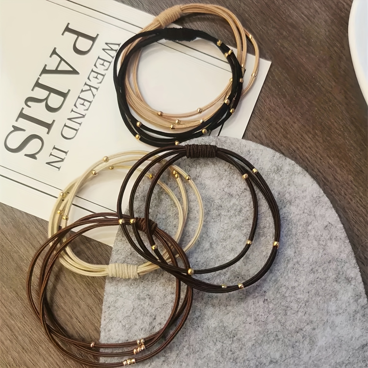 5pcs Bohemian Style Golden Bead Hair Ties, High-Elasticity