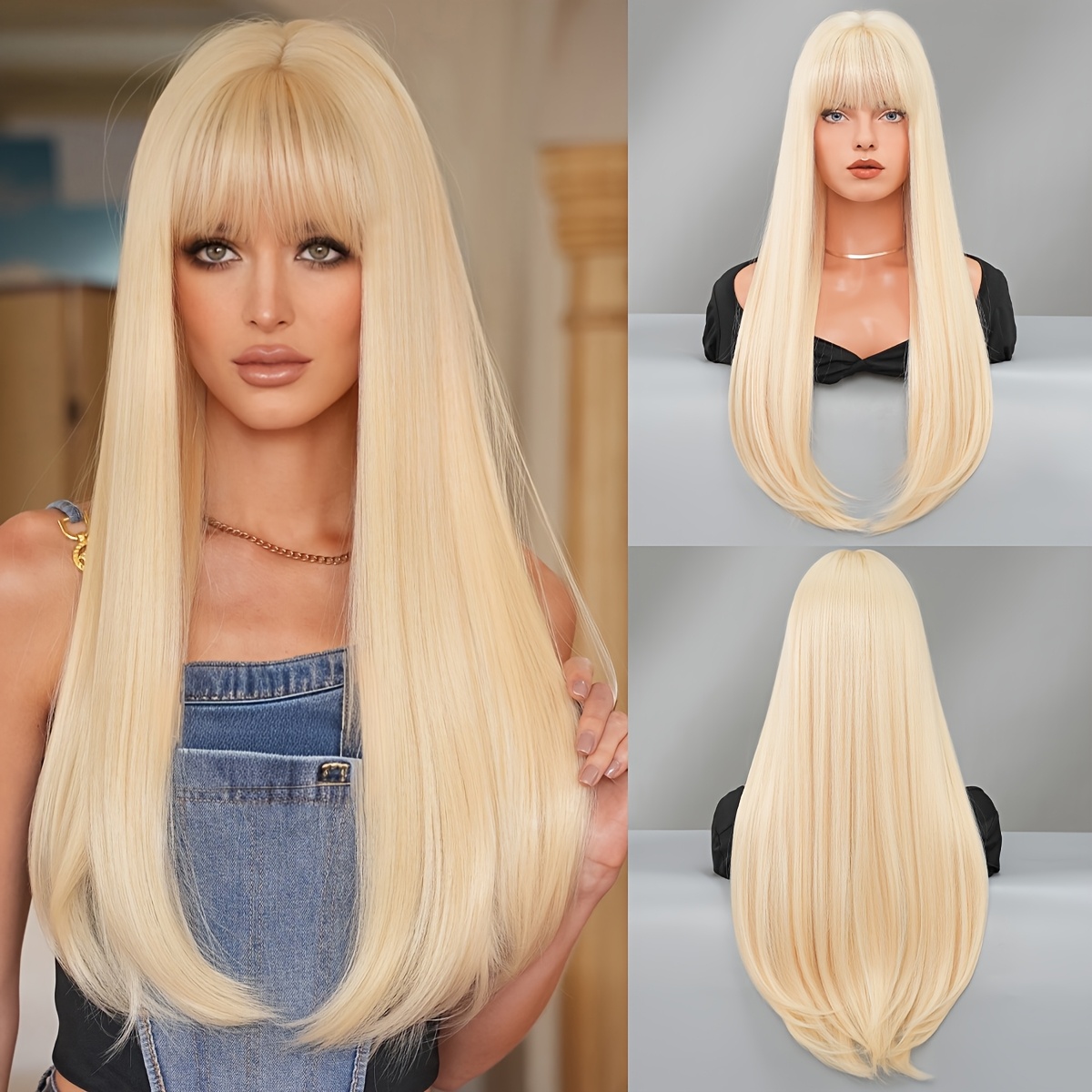 elegant straight blonde synthetic wig women high Temu Kuwait