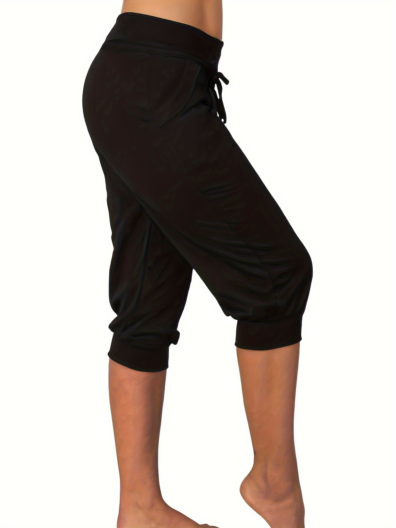 Drawstring Workout Cropped Pants Casual Solid Summer Pants - Temu