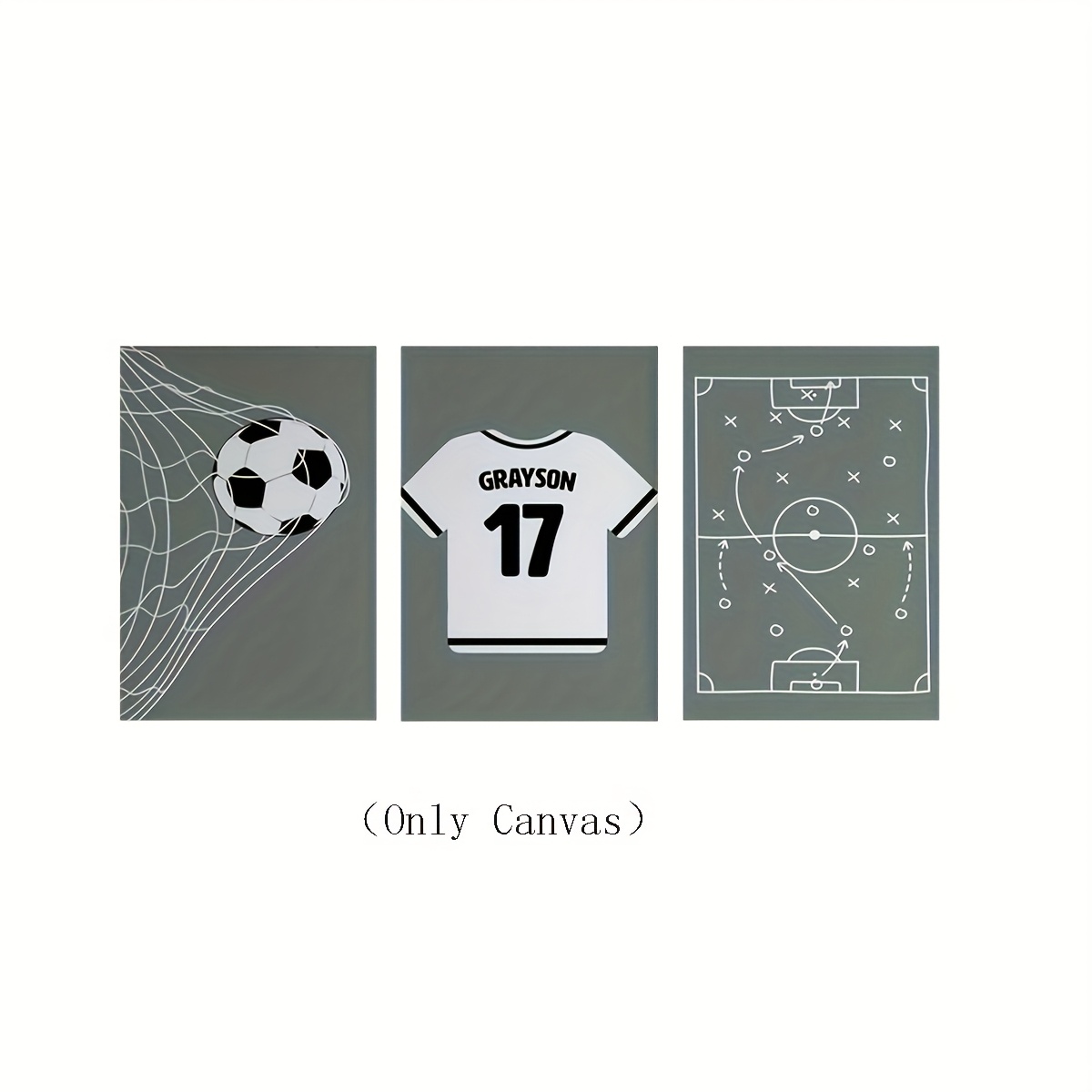 TEMU 2d Flat, 2d Flat, Set Of 3 Cartoon-style Canvas Posters Featuring Personalized Football Numbers And Names, Perfect For Home Decoration. Custom