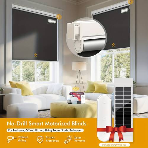 no drill roller shades smart motorized blinds with remote with solar panels blackout room decor