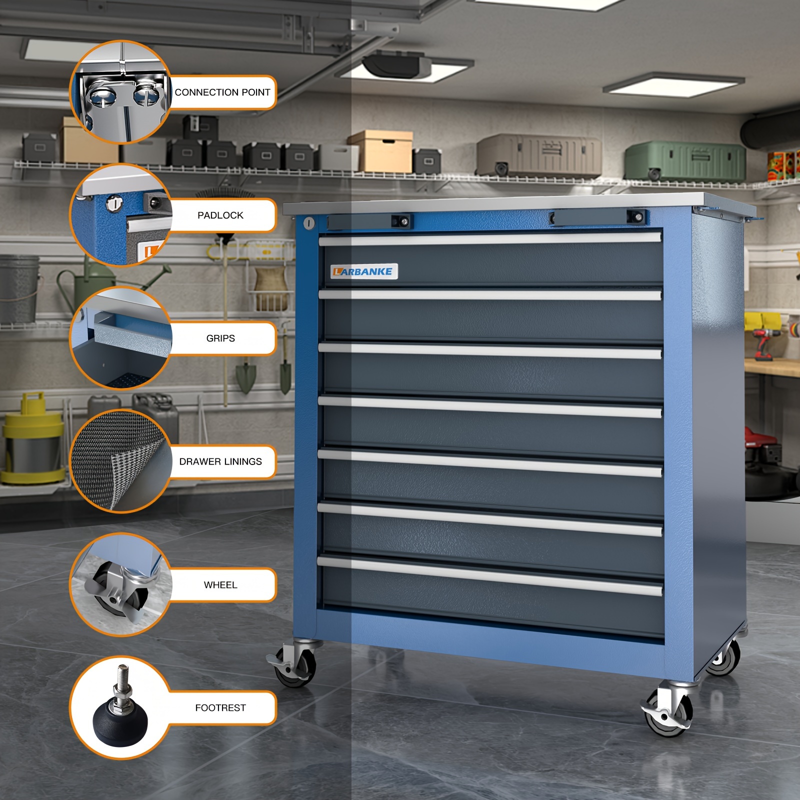 Workshop Trolley, 7 Drawers/ 5 Drawers and double -door tool chest Multifunctional Workshop Trolley, with Locking System Key and 121.92 cm, Workshop Trolley    