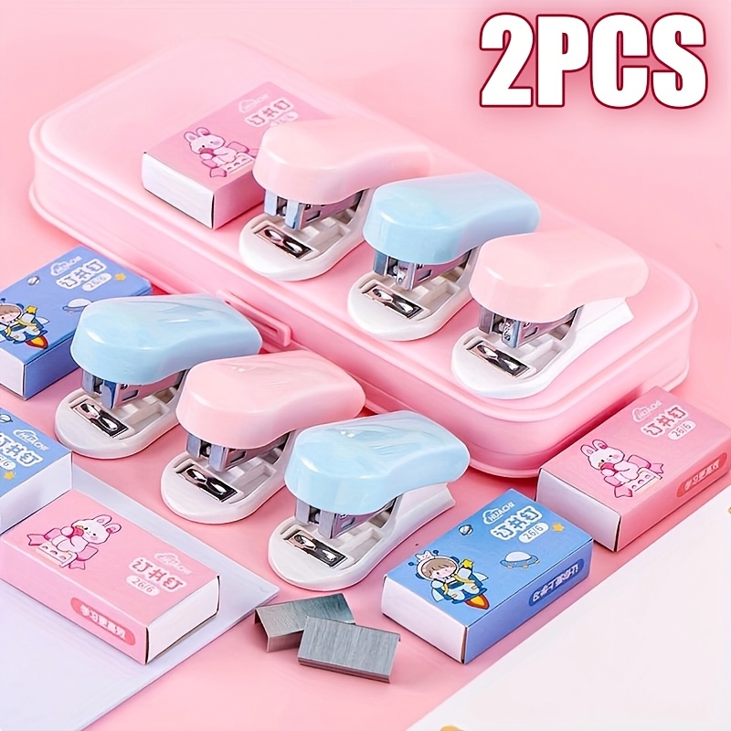TEMU 2pcs Cartoon Mini Stapler Set, Portable Mini Stapler Set, Small Office Stapler