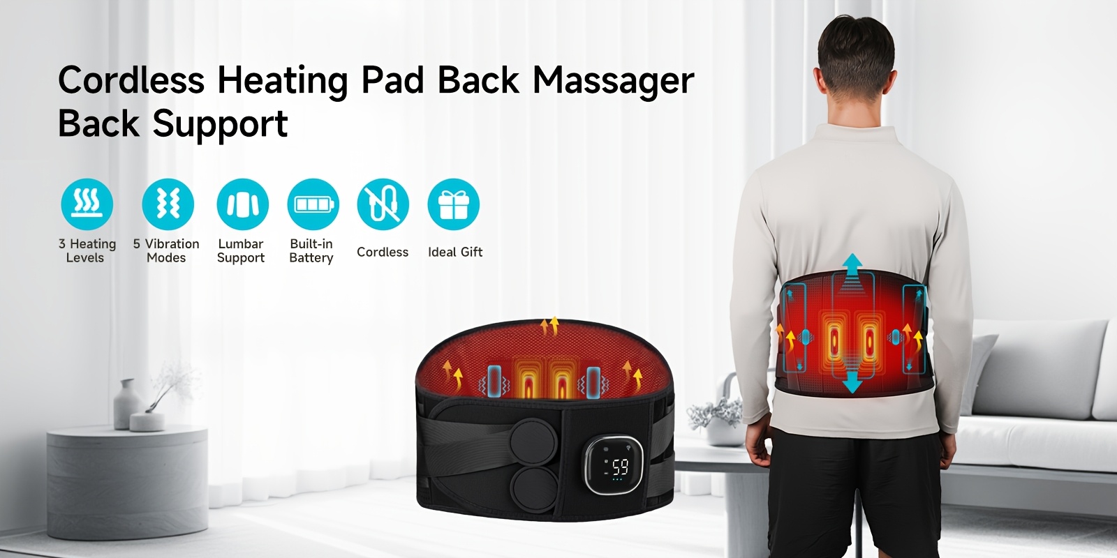 pad for back   cordless lower back massager with heat birthday gifts for dad men women   levels 5 massage mode 30  auto off 53inch fathers day and mothers day gifts Product details 0