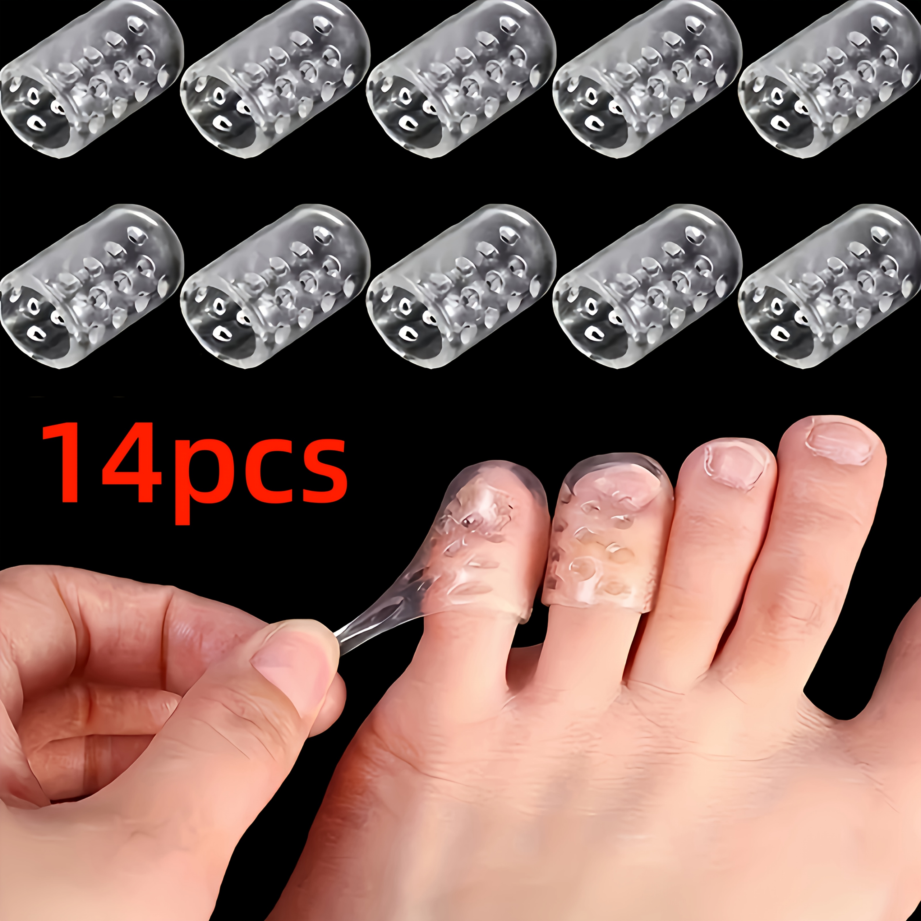 TEMU 14pcs Protecteur d'orteils en silicone, Manchon d'orteil en gel respirant, Accessoire de soin des pieds flexible et inodore, Tube d'orteil