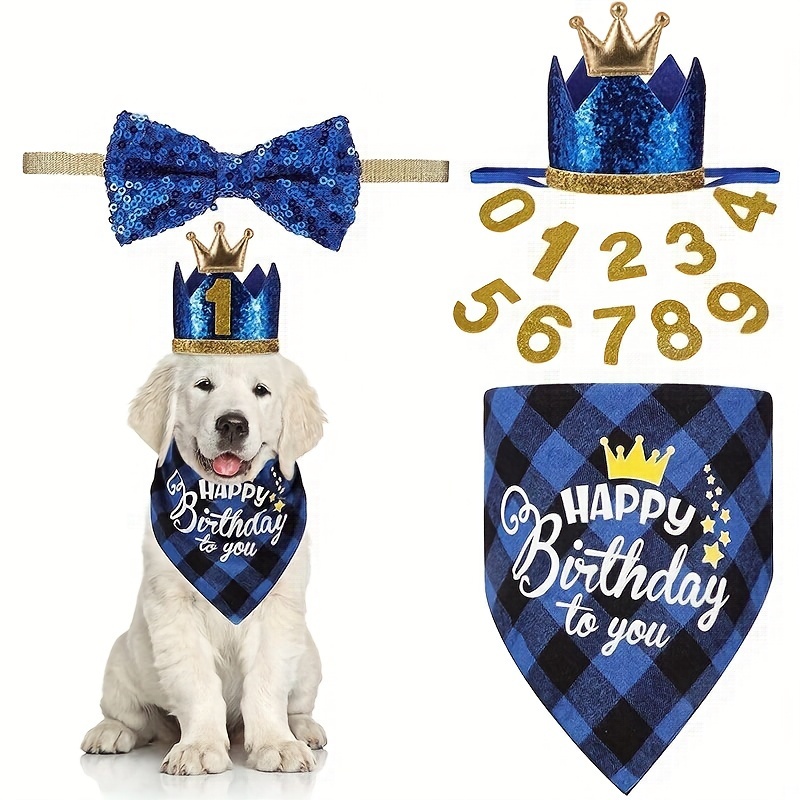 1pc Pet Birthday Decoration Set Dog Saliva Towel Bow Tie Crown Hat