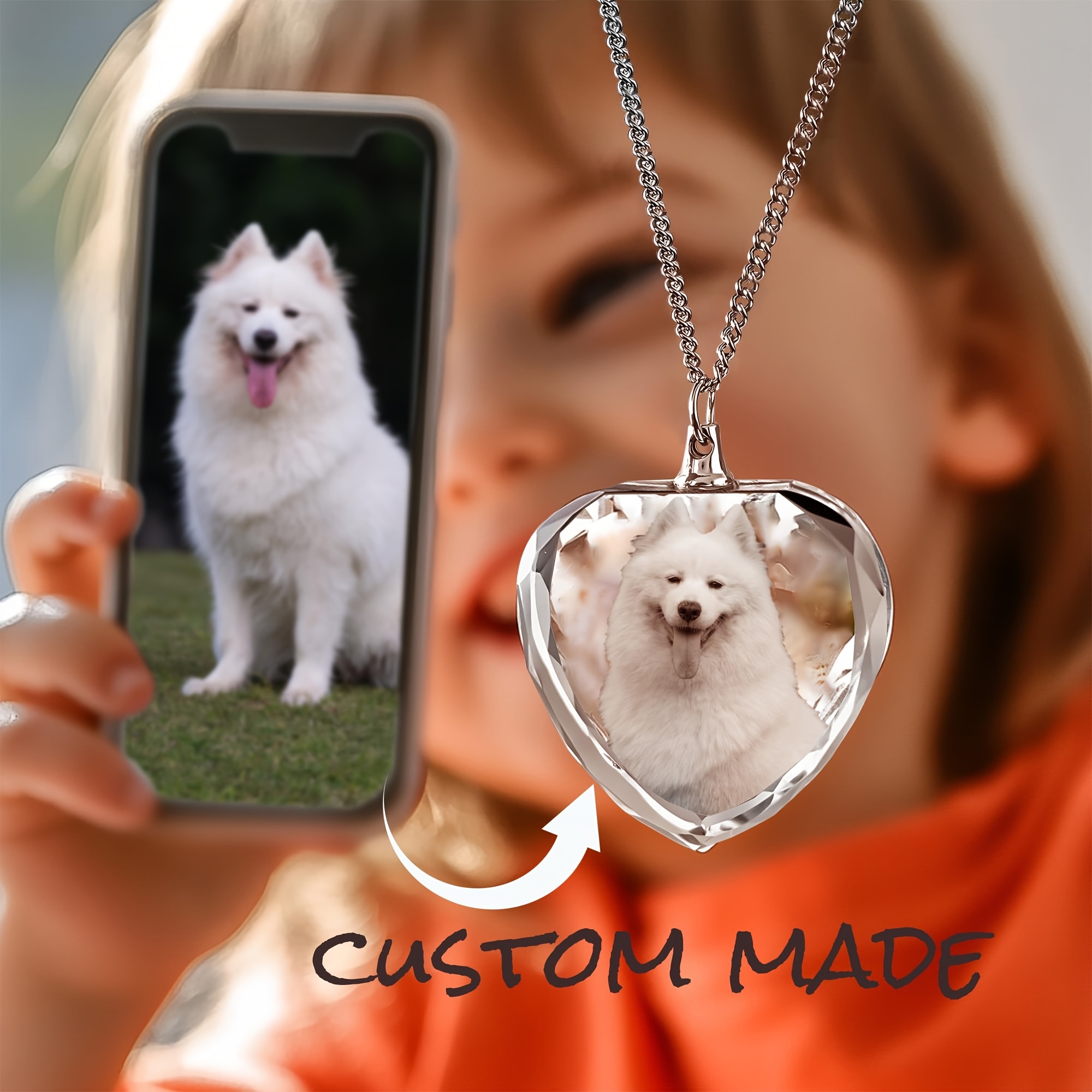 TEMU Customized Pet Photo Necklace, Artificial Crystal Pet Pendant, Designed For Pet Lovers. This Pet Commemorative Necklace Is Suitable For Pet