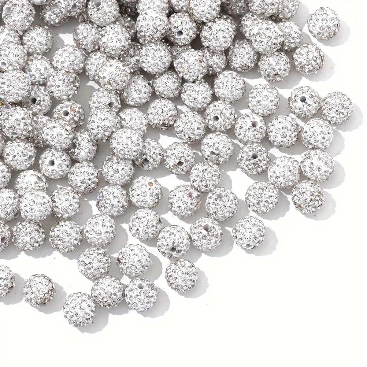 

100pcs White 10mm Rhinestone-encrusted Polymer Clay Beads For Diy Bracelets & Necklace Decorations - Sparkling Round Craft Beads