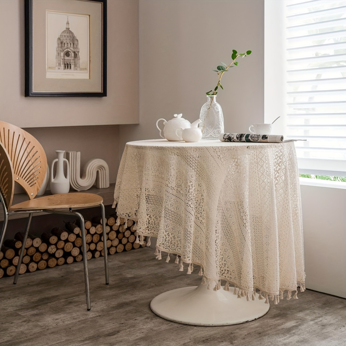 1pc round tablecloth with fringed edges machine made polyester circular table cover for thanksgiving kitchen dining room decor easy clean durable design fitted table cloth festive tableware elegant lace design highquality textile holiday hosts 0