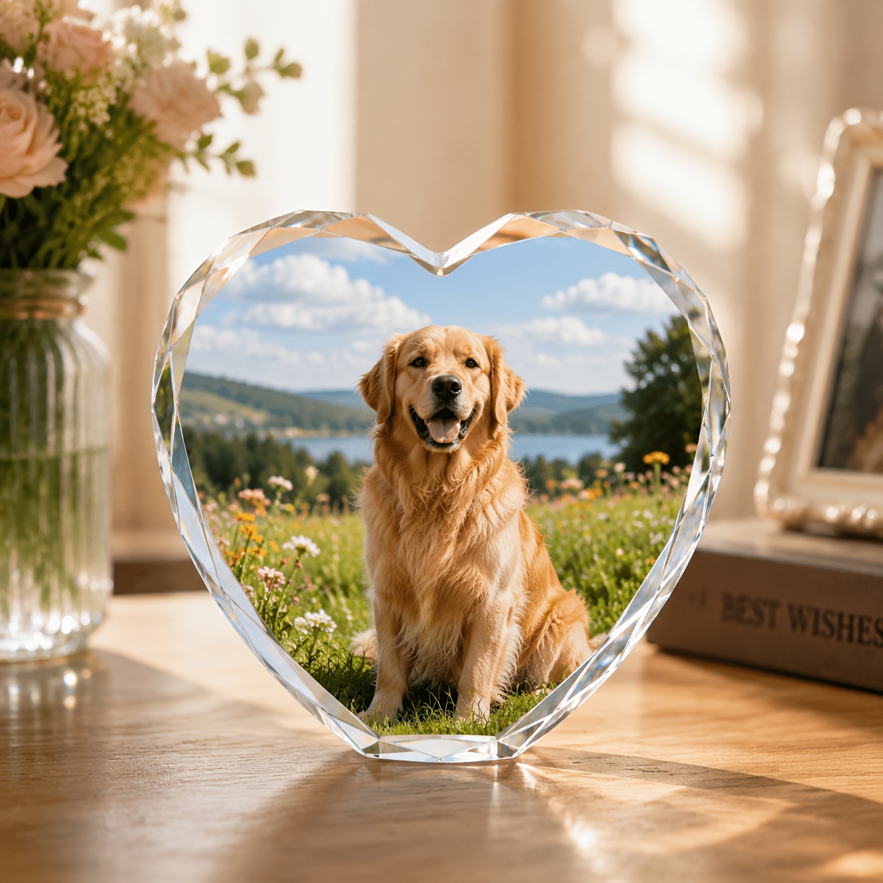 Custom Crystal Photo Block Heart-Shaped Pet Remembrance Plaque