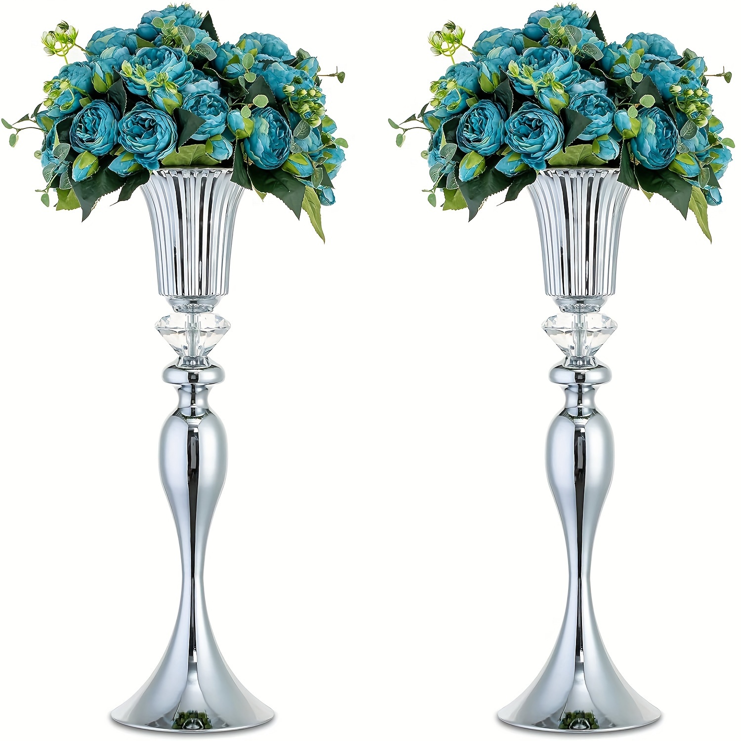 

2 Pcs Golden Vase For Wedding Centerpieces, Metal Flower Trumpet Vase With Crystal Bead, 21.7"/ 55cm Tall Flower Vases For Table Anniversary Party Birthday Event Aisle Home Decoration