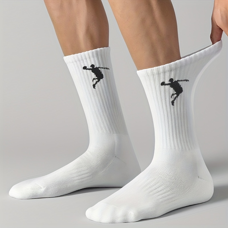 Black And White 1/5 Pair Mid-calf Socks - Black And White Men's Trendy Versatile Basketball Socks