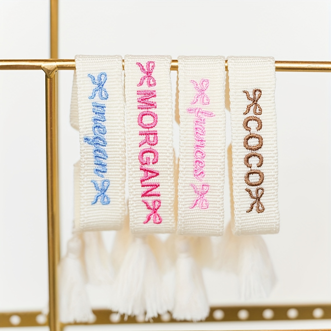 Customized Name Embroidered Tassel Bracelet, Unique Gift