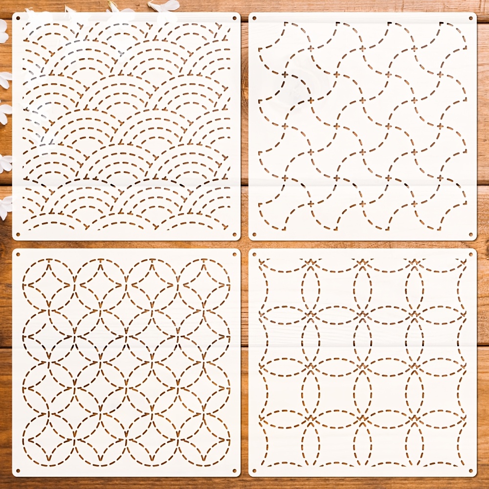 

4pcs Embroidery Stencils, 7.87" Reusable Geometric Patterns For Wood Signs, Quilting, Diy Art Projects, Classic Home Decor Templates