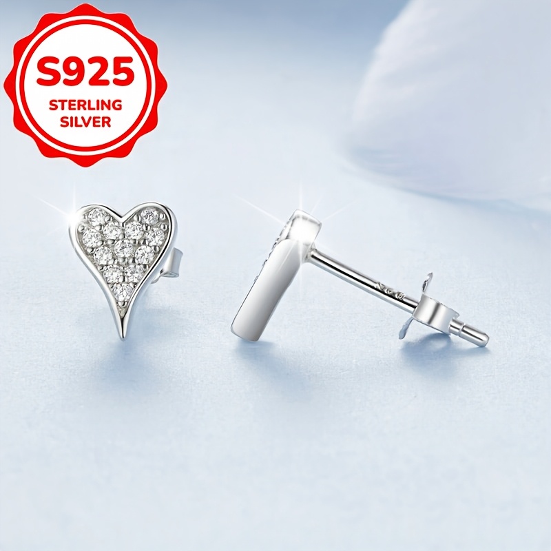 2pcs Women's S925 Silver Heart Stud Earrings, Easy Gift