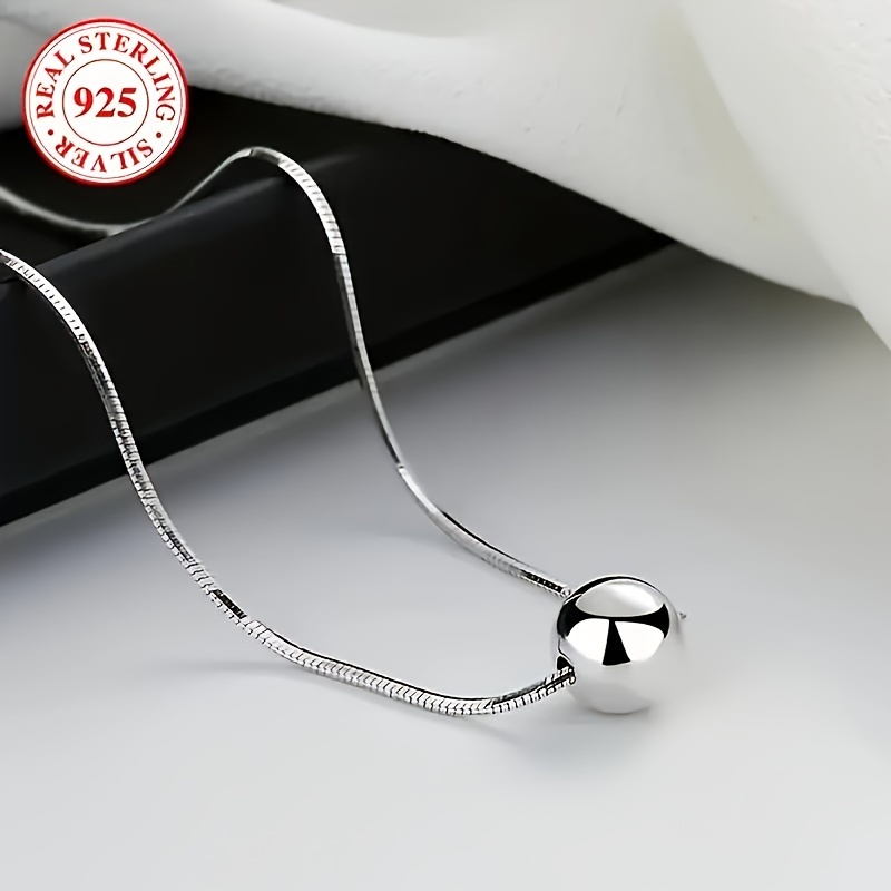 

Elegant Simple 925 Sterling Silver Pendant Necklace With Snake Chain - Bohemian Style Round Ball Charm, Ideal Anniversary Gift For Wife, Girlfriend, Or Mother - No , Jewelry For Daily & Party