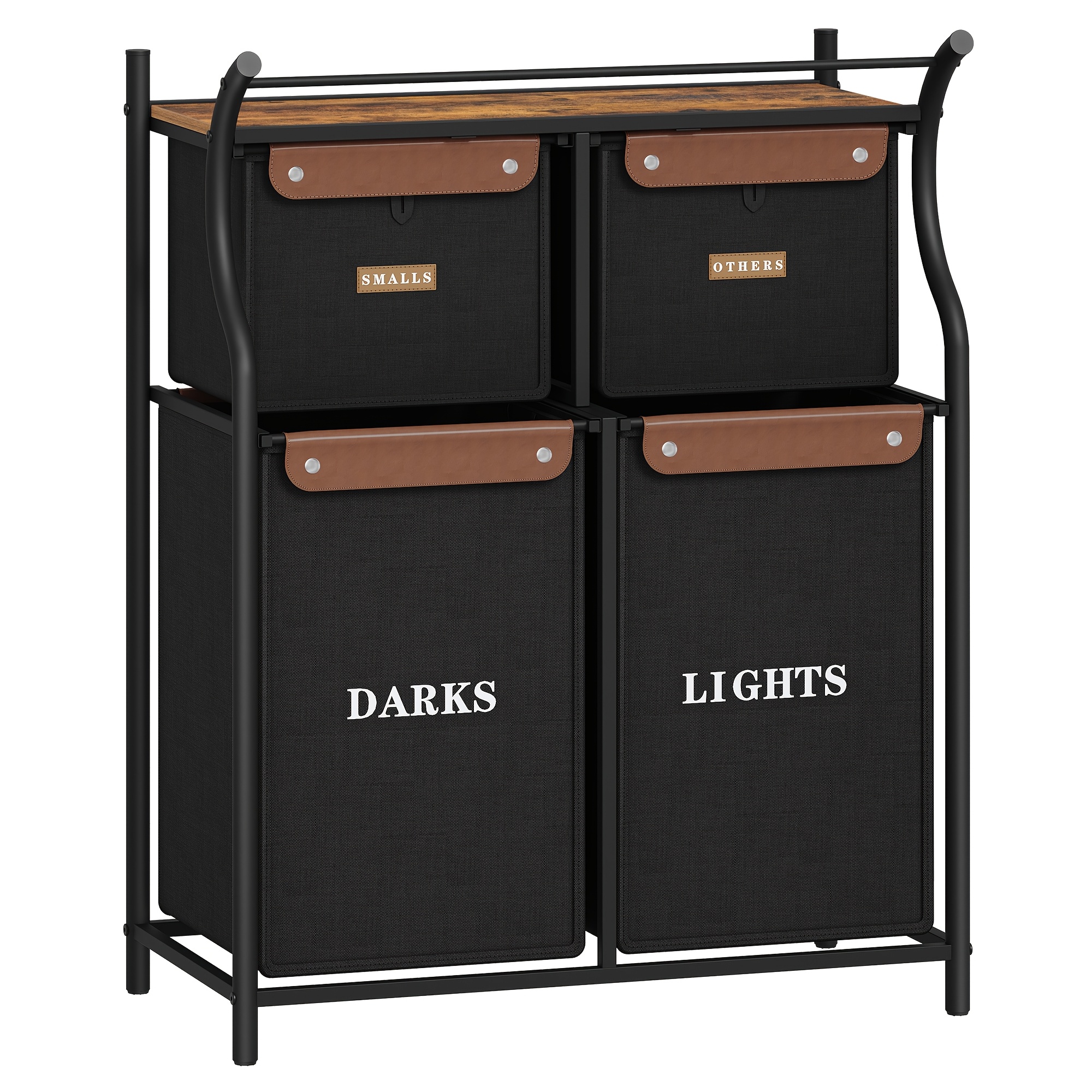 Large Laundry Basket, Laundry Sorter, 4 Compartments, With Classification Labels, 146l, Laundry Organizer With Dividers, Suitable For Laundry Room, Bathroom, Ink Black-brown/white, Laundry Baskets