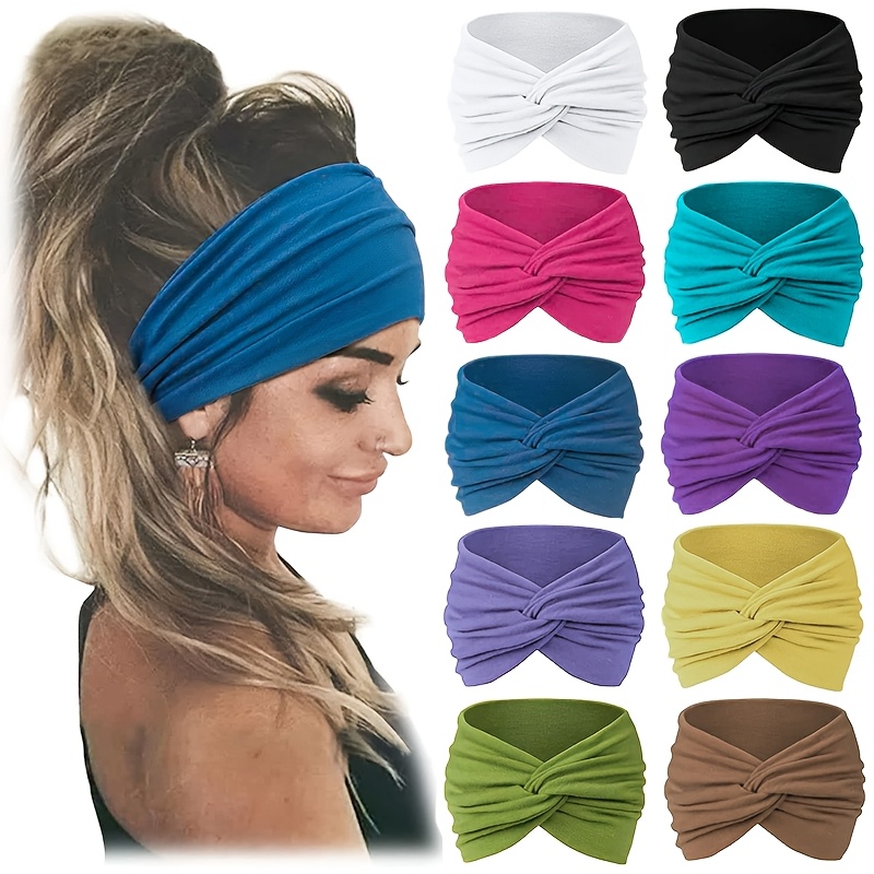 10pcs bohemian womens fashion hair ties non slip breathable elastic stretch comfortable headbands for running   makeup and   accessories