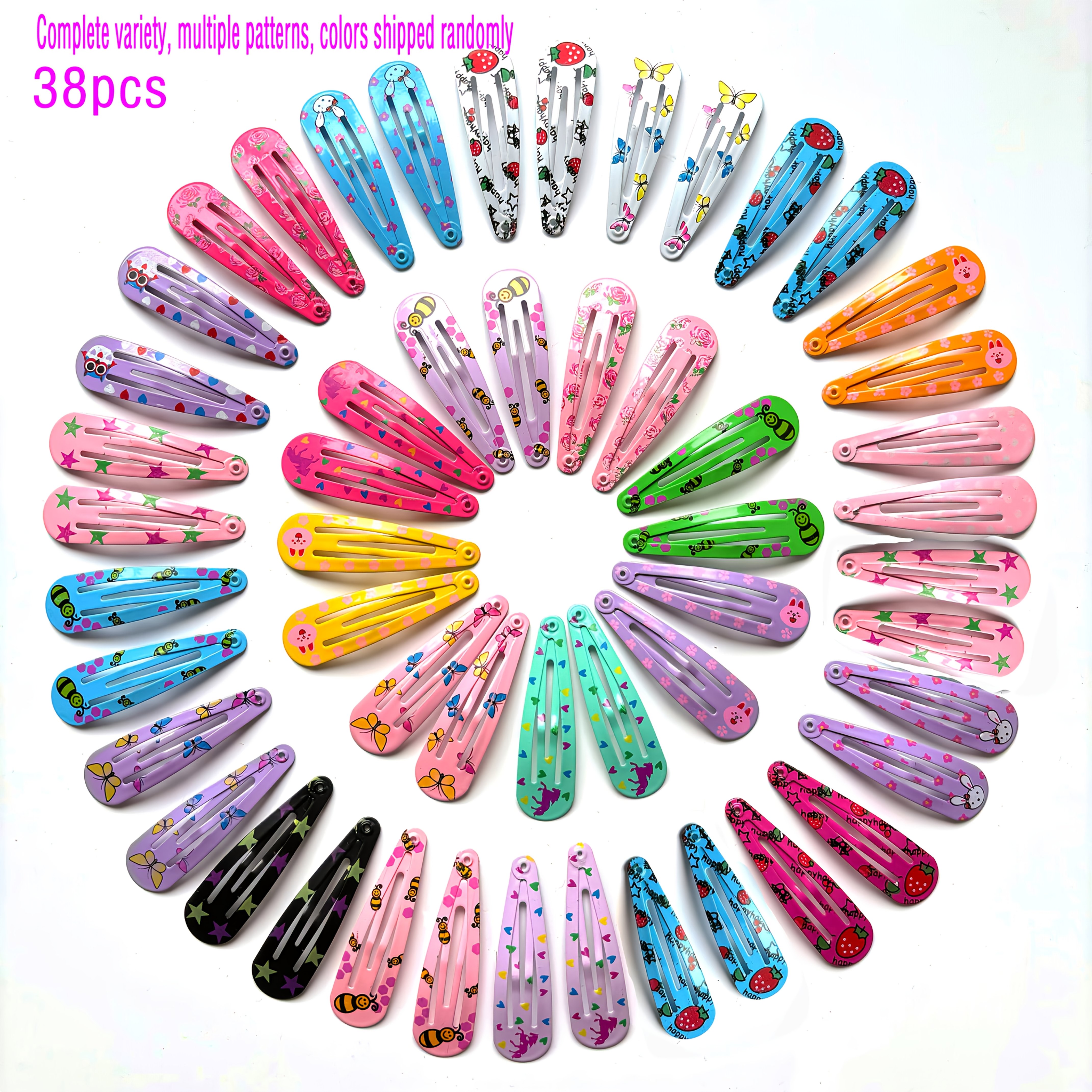 TEMU 18/28/38/48pcs Pinces à Cheveux en Fer Brillant - Pinces BB Mignonnes et avec Ludiques Multicolores (, Fleur, de Cœur, Licorne) - Accessoires de