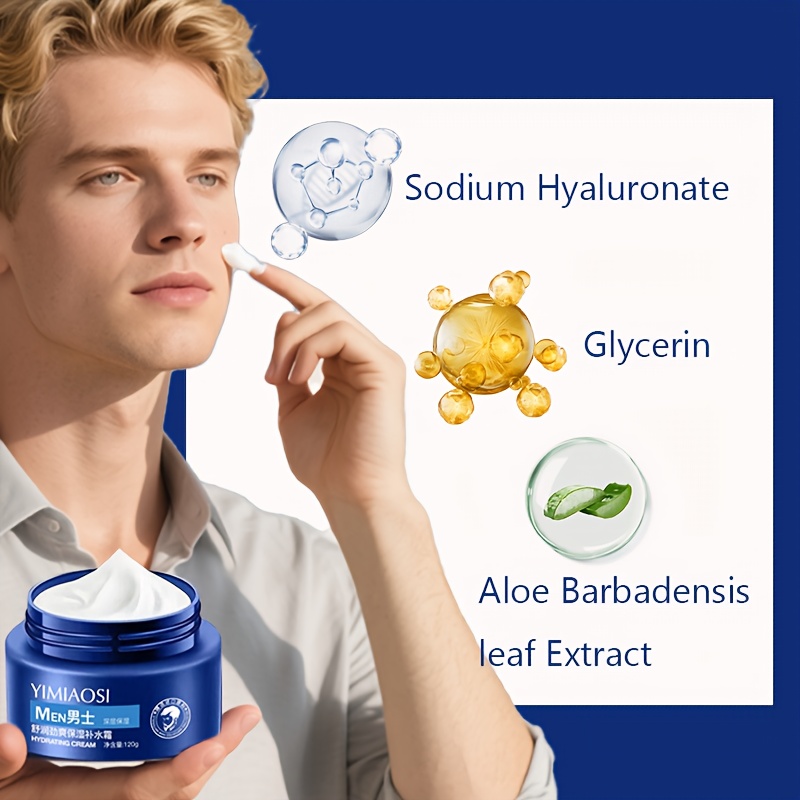 1pc Crème Hydratante pour Hommes à la Crème, Haute Hydratation, Contient du Sodium Hyaluronate, Extrait d'Aloe Vera et de Purslane, Facile à Absorber, Rafraîchissante et Non Grasse, Crème Hydratante pour Hommes