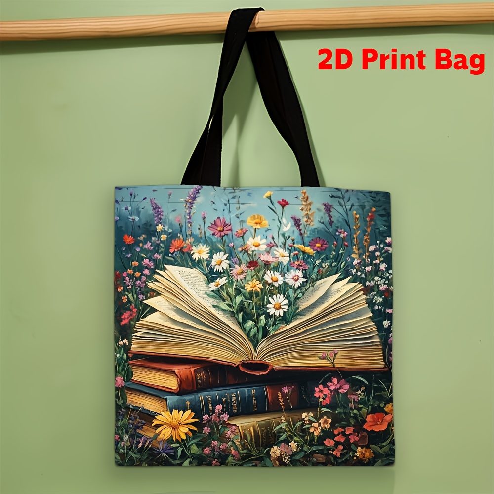TEMU 1 Bolso Tote Floral y de Libro - Elegante Bolso de con Diseño de y Flores para Compras, Viajes y Uso Diario - Idea de Regalo para Mujeres -