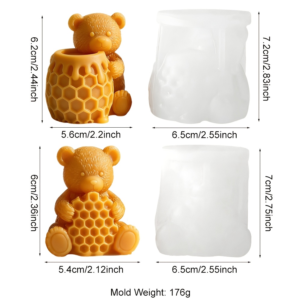 TEMU Lot de 2 moules en 3D pour bougie miel, ensemble de moules avec pot de miel, moule à plâtre, moule à soi-, ornement 3D à soi-, pour ornements
