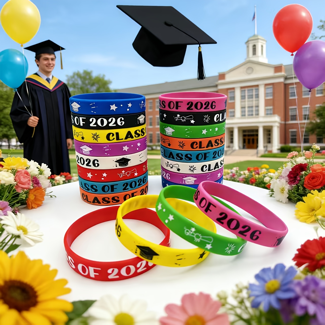gift for her him 20 30pcs set of 2026 graduation season wristbands suitable for graduation party decorations class commemorations teacher and student gifts graduation ceremony wristbands multiple colors   soft and comfortable