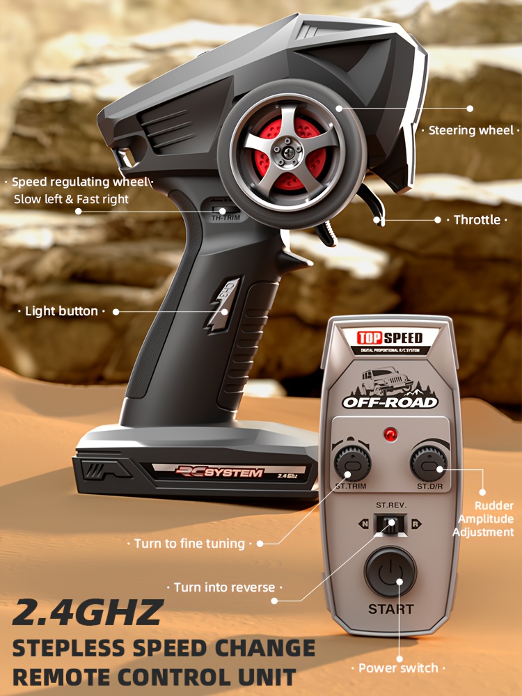 4WD High-Speed RC Off-Roader | 35KM/H Stunt Toy Car With Wheelie Bar & Adjustable LED Lights | 1:18 Scale Model | 7.4V Long-Life Battery | All-Terrain RC Truck For Adults & Kids - Outdoor Gift