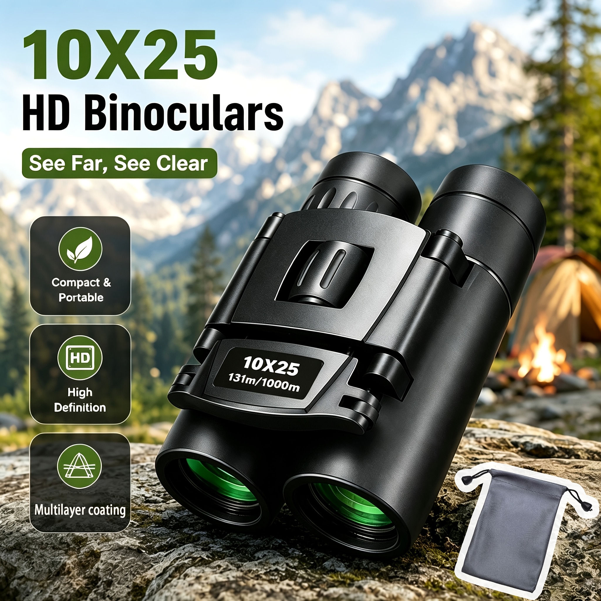 Image of Premium Binoculars 10x25 Ideal For Outdoor Travel, Camping, Hunting, Bird Watching, Concerts, Sports Events, And Holiday Gifts
