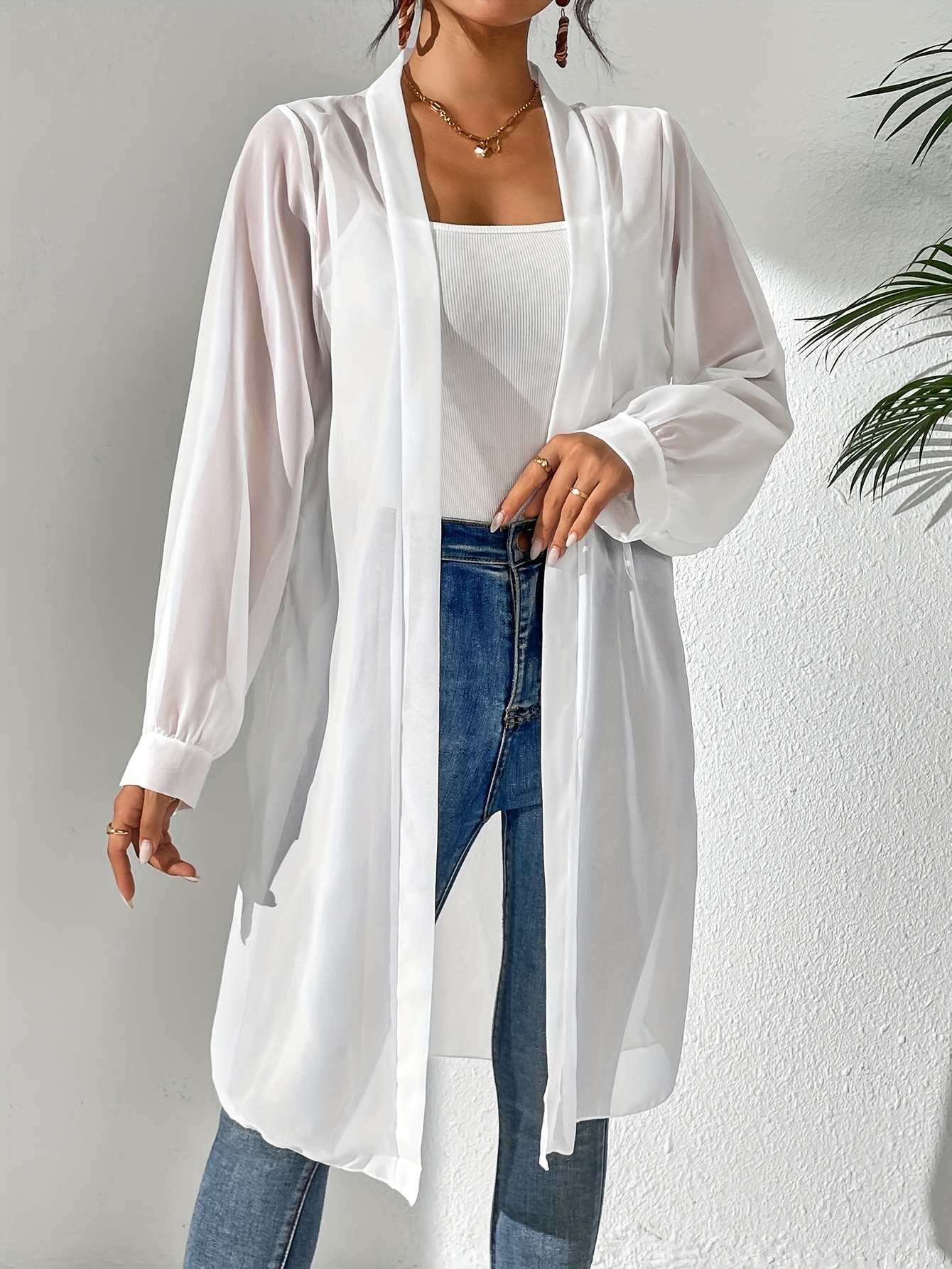 Long white chiffon cardigan best sale