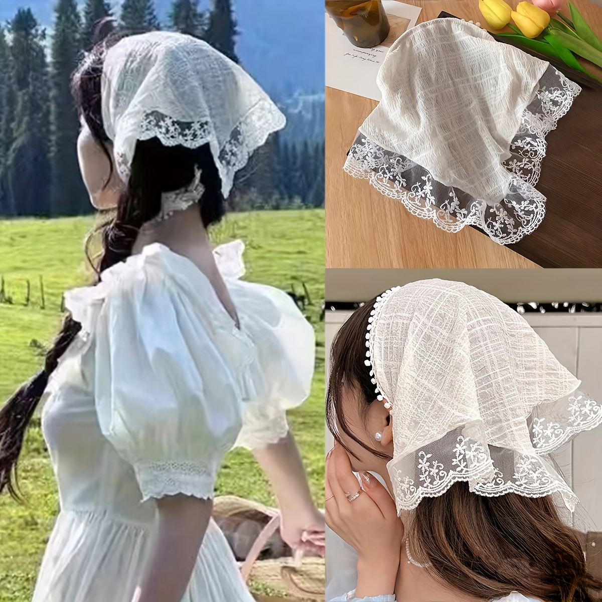 

Elegant Lace Knit Triangle Scarf - Chic Sun Protection Headband For Women, Cute & , Summer, , Hairband