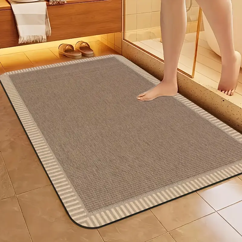 1pc diatomite bath mat modern striped border print design quick dry non slip absorbent floor rug soft and comfortable for bathroom shower laundry room bedroom doorway kitchen rv bathroom Product details 1